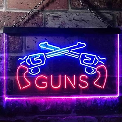 Gun Shop Handguns Dual LED Neon Light Sign